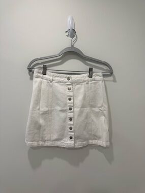 White Button-Front Mini Skirt